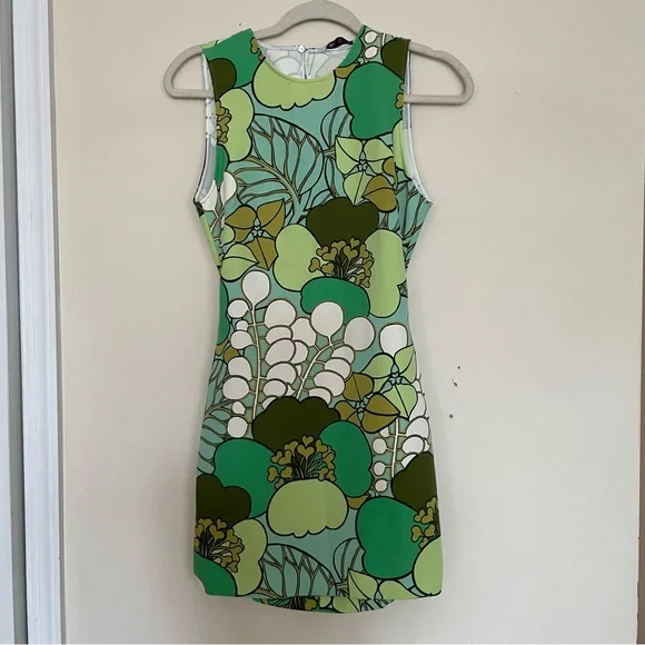 Zara | Dresses | Zara Green Floral Mini Dress | Poshmark